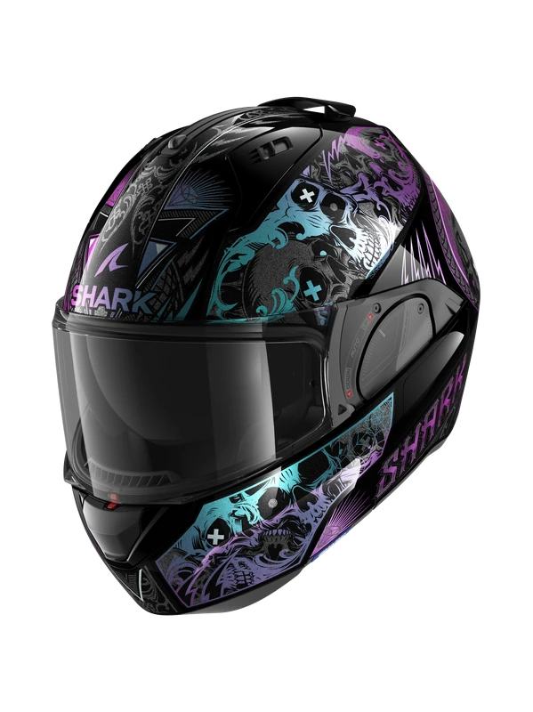 Shark Evo ES K-Rozen Zwart Violet Glitter KVX Systeemhelm 5 Shark Evo ES K-Rozen Zwart Violet Glitter KVX Systeemhelm - Afbeelding 3